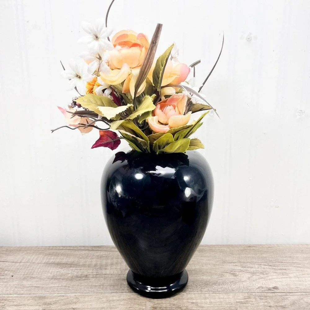 Vintage Black Ceramic Vase: USA Stamped‎ Decorative Flower Vase